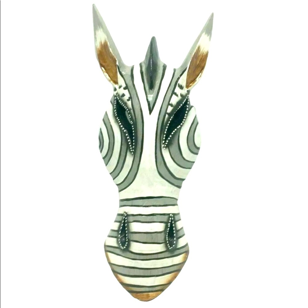 African Safari Hand Carved Wooden Zebra Mask Wall Hanging Art Sculpture 12” Tall